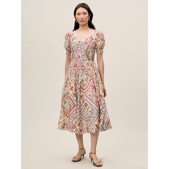 Rebecca Taylor Dresses & Skirts - NWT Rebecca Taylor Anya Ramie Floral Smocked Bodice Midi Dress Size 6